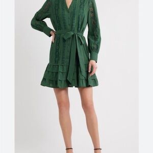 Caslon Emerald Green Lace-Trim Belted Mini Dress | Nordstrom